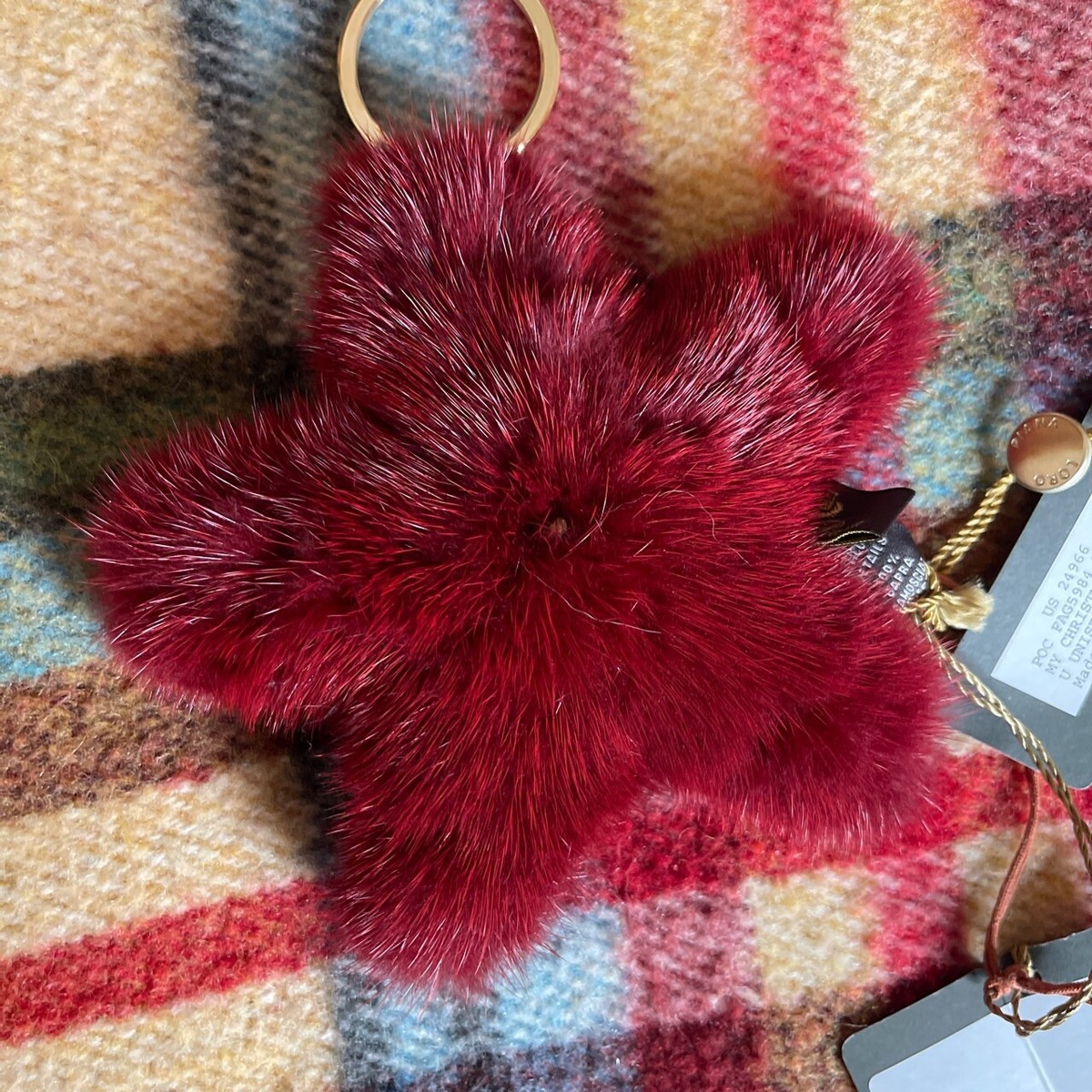 Loro Piana Furry Red Christmas Star Charm Keychain Accessory BNWT