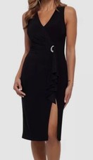 B A By Betsy  Adam Women's Black Waterfall-Ruffled Embellished Dress Size 6