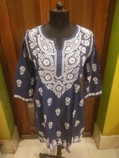 WOMEN S 39" HANDMADE CHIKAN EMBROIDERY ETHNIC 100 COTTON TOP KURTA KURTI TUNIC