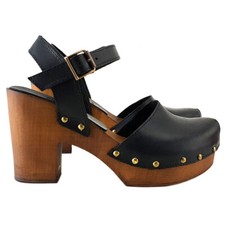 Dutch Shoes Clogs Black Leather Heel 9cm - MY126 BLACK