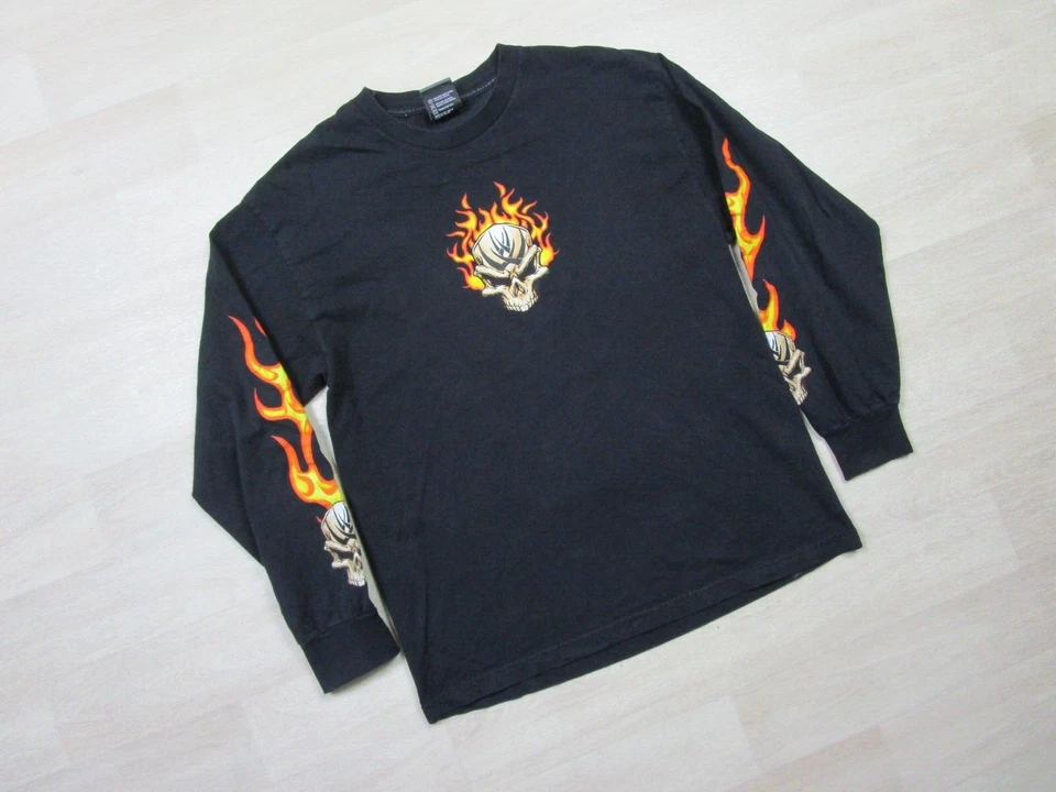 Camiseta De Colección Y2K Top Pesada Manga Larga (L) Llameante Tribal Calavera Fuego Gótico Foto 2 de 4