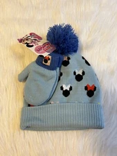 Disney Junior Minnie Mouse Blue Hat And Mittens Gloves Girl’s Size 2T-5T NEW