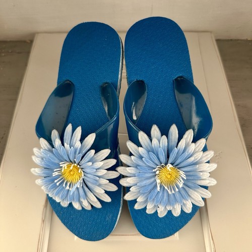 Vintage Retro Mrs Roper Big Flower Flip Flops Wm 6-7 Flower Child Hippie Boho - Picture 2 of 17