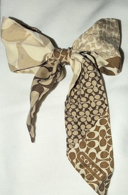 Coach Women s Skinny Scarf Brown Beige Geometric Logo Silk Twill