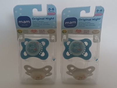 MAM Original Night Pacifiers for 0-6 Months BPA-Free Silicone- 2 Sets Of 2