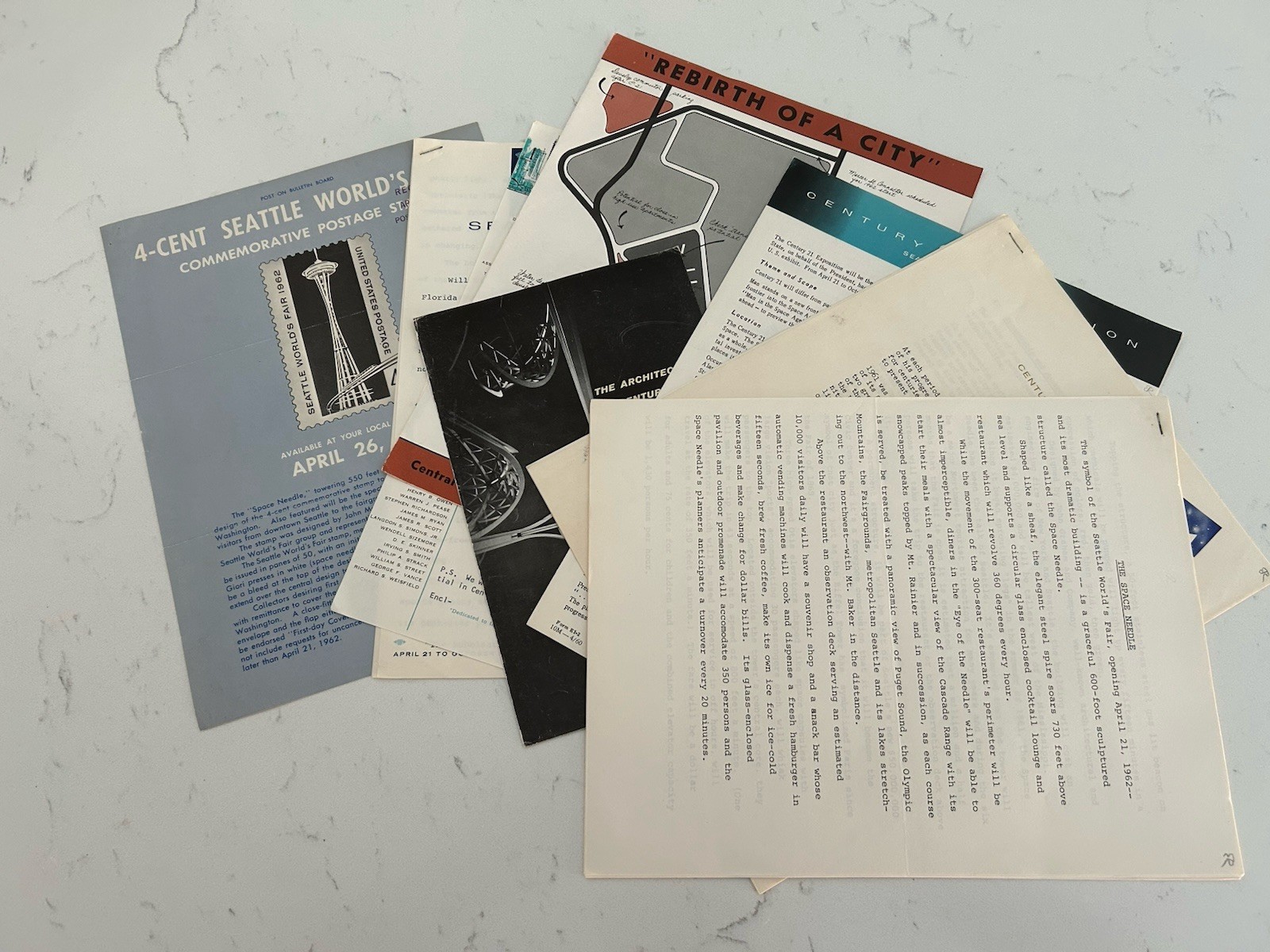 7 Seattle World’s Fair 1962 Information Items Bubbleator Space Needle Stamp Page