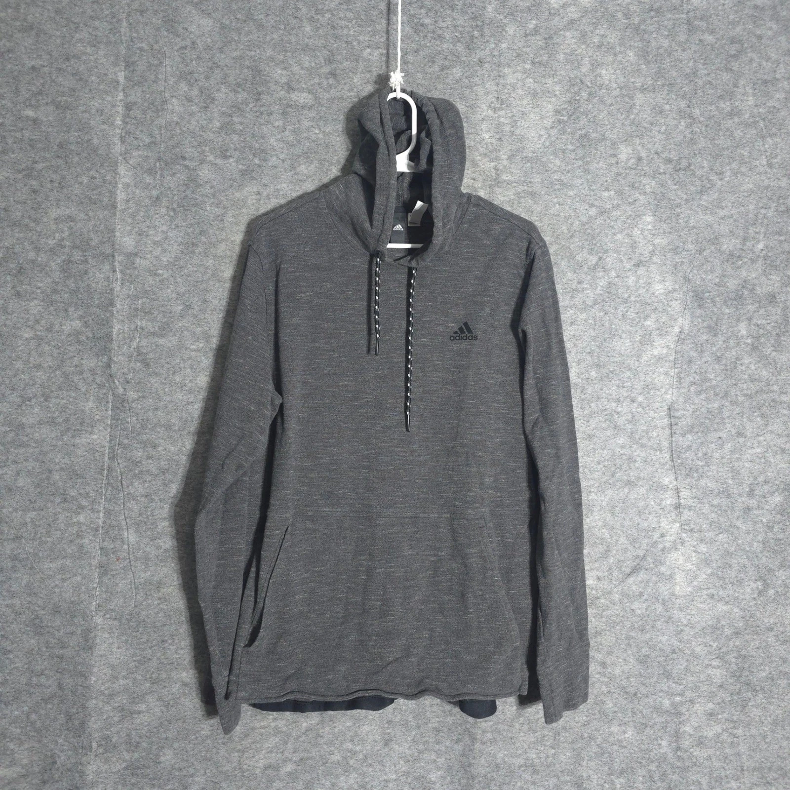 Adidas Pullover Hoodie Mens L Gray Heathered Cotton Sportswear Logo Sweatshirt