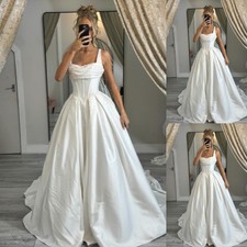 Beaded Wedding Dresses Sleeveless A Line Eegant Satin Ivory White Bridal Gowns