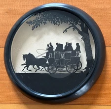 Vintage 1930's C & A Richard's Silhouette Round Framed of an Old Mail Coach #319