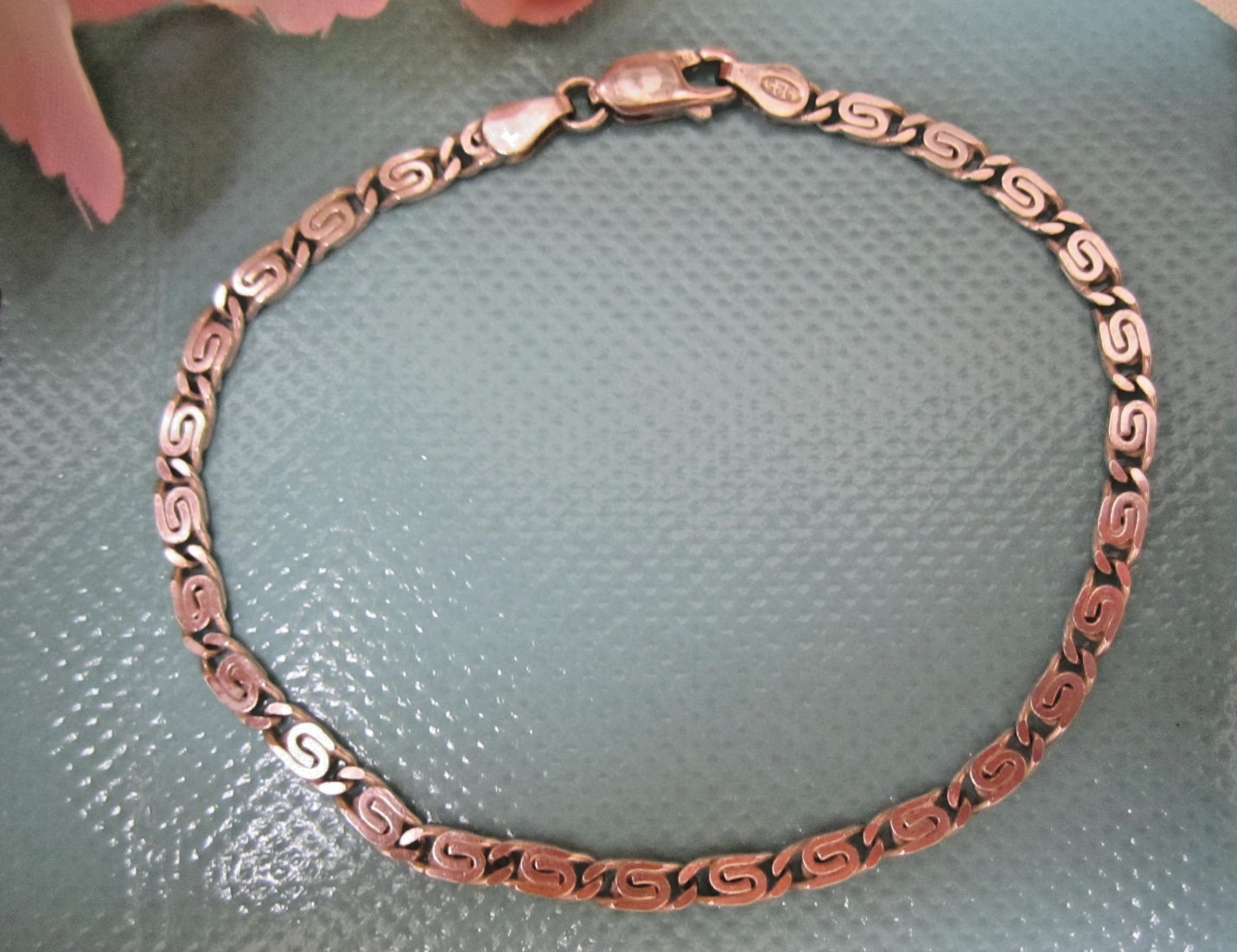 Solid 925 Sterling Silver Flat Link Snail Chain B… - image 1