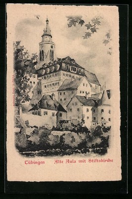 Künstler-AK Tübingen, Alte Aula mit Stiftskirche 