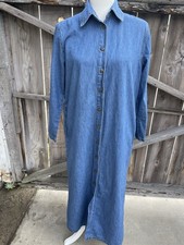 C.M.C Color Me Cotton Vintage Denim Maxi Shirt Dress Petite Medium PM Boho 