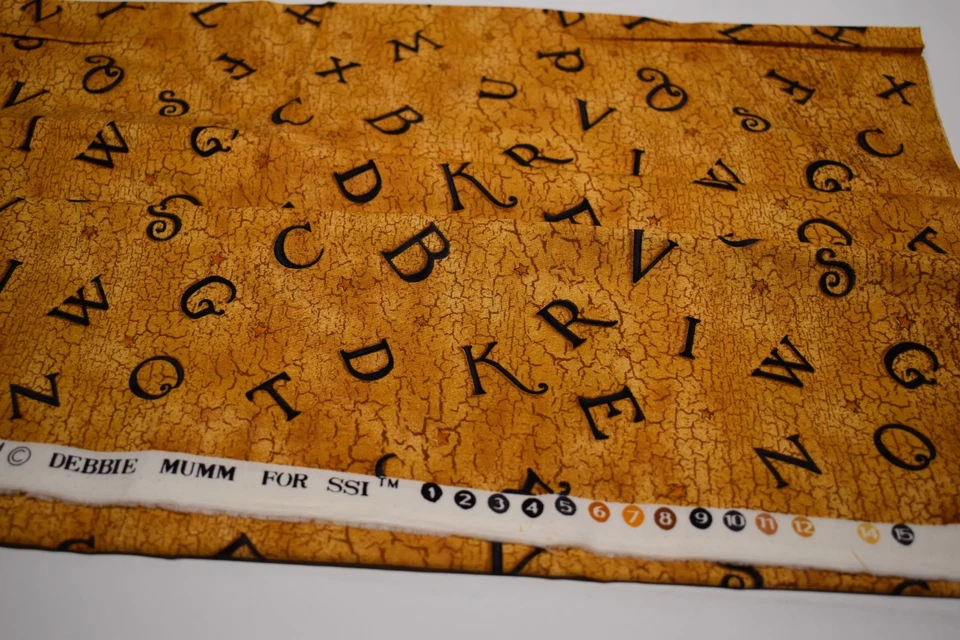 2/3 yard x 45" DEBBIE MUMM cotton alphabet fabric CRACKLED BACKGROUND black gold - Image 4 of 4