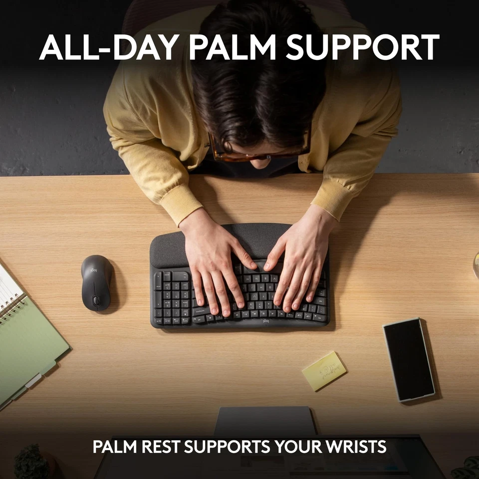 Graphite Wireless Ergonomic Keyboard and Mouse Combo with Palm Support - Image 4 of 4