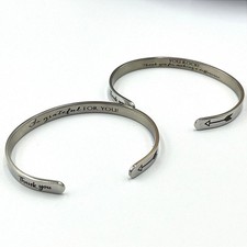 Vintage Modern Inspirational Stainless Steel Cuff Bracelet Set Silver Tone 2pc