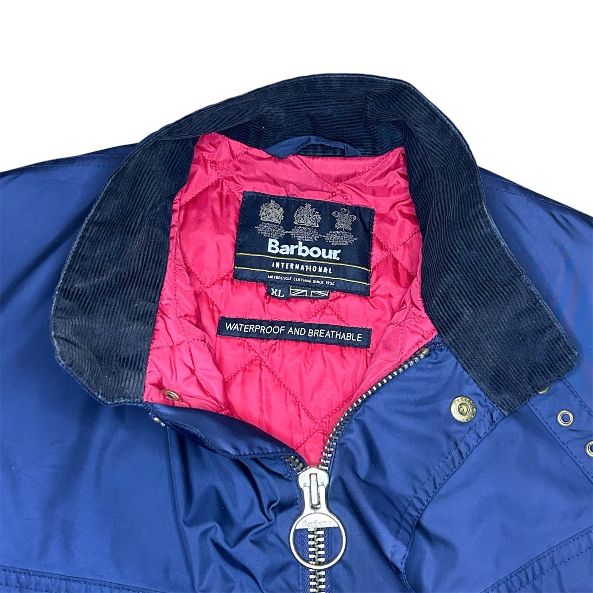 Barbour International Lightning Gold Blue Quilted Biker Jacket