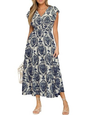 BerryGo Floral Wedding Guest Dress - Casual Summer Maxi Boho Long Dresses for