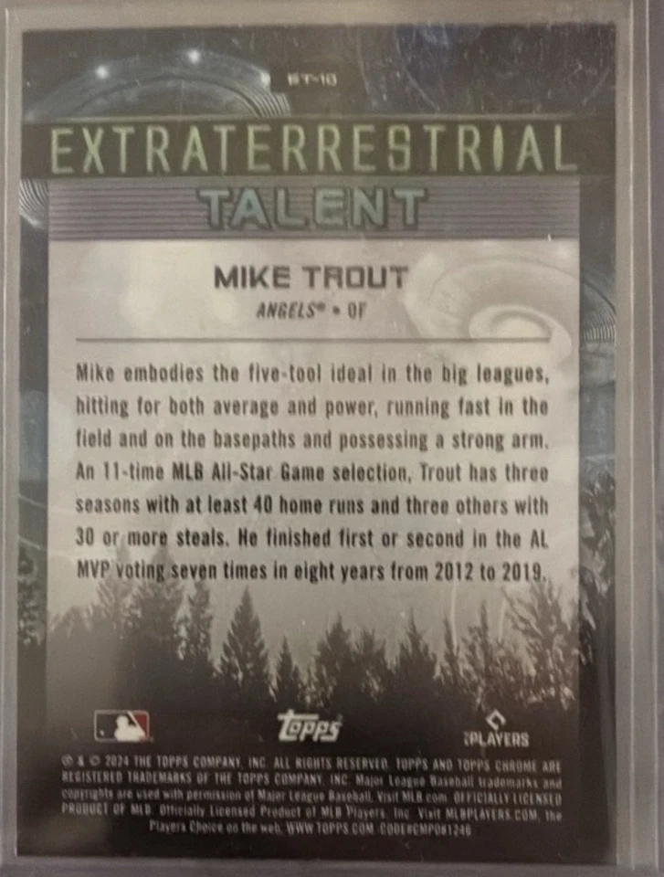 2024 Topps Cosmic Chrome - Extraterrestrial Talent Mike Trout #ET-10 Green Space - Image 2 of 2