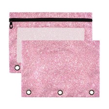 Pencil Pouch for 3 Ring Binder, Pink Glitter Binder Pouches with Zipper Bulk,...