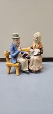 Vtg Lefton China Couple On Park Bench Reading Knitting Hand Painted Figurine