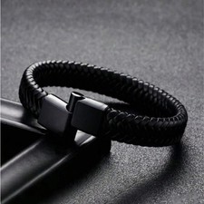 Mens Braided Surfer Wristband Leather Bracelet Bangle Wrap Wristband