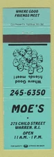 Matchbook Cover - Moe's Warren RI