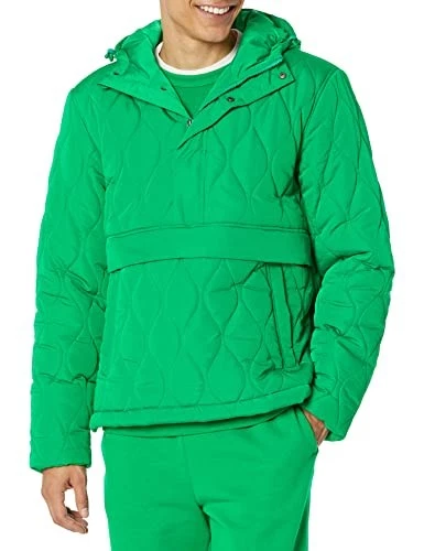 AMAZON ESSENTIALS MENS ANORAK HOODED QUARTER-ZIP PUFFER COAT SIZE M GREEN