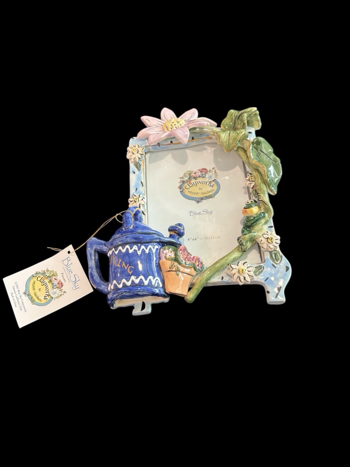 Blue Sky Clayworks Heather Goldminc Spring 4 X 6 Musical Frame Frog & Flowers