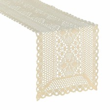 Tischläufer Mitteldecke Tischdecke Tischband Spitzen Gehäkelter beige 32x140 cm