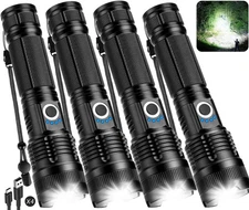 Flashlights Rechargeable LED High Lumens - 4 Pack 90,000LM Medium, Black 