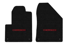 Lloyd Luxe Front Carpet Mats for '14 Jeep Cherokee w/Red on Black Cherokee Logo