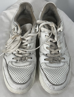 Gucci Women's Lace Up White Interlocking G Logo Leather Jones Sneakers US Size 5