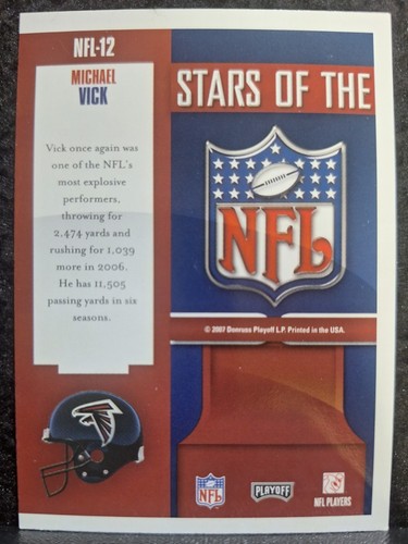 2007 DONRUSS PLAYOFF PRESTIGE MICHAEL VICK STARS OF THE NFL CARD - Afbeelding 2 van 2