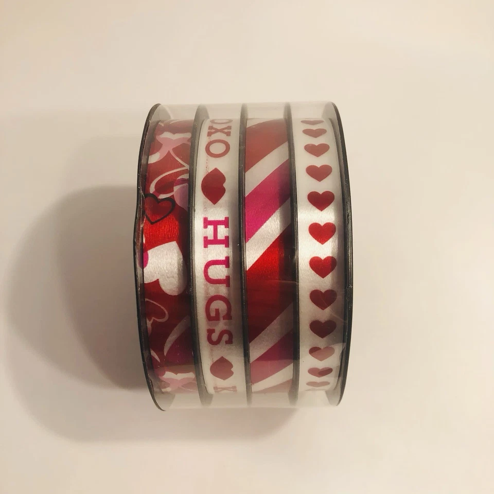 Way To Celebrate Valentine's Day Ribbon Hearts Red White 72 FT Total 4 Rolls New - Image 4 of 4