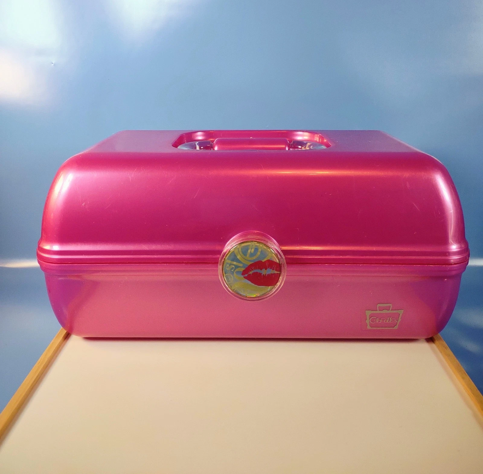 Caboodles Vintage Case Makeup Cosmetic Organizer Mirror Tray Bright Pink #2622