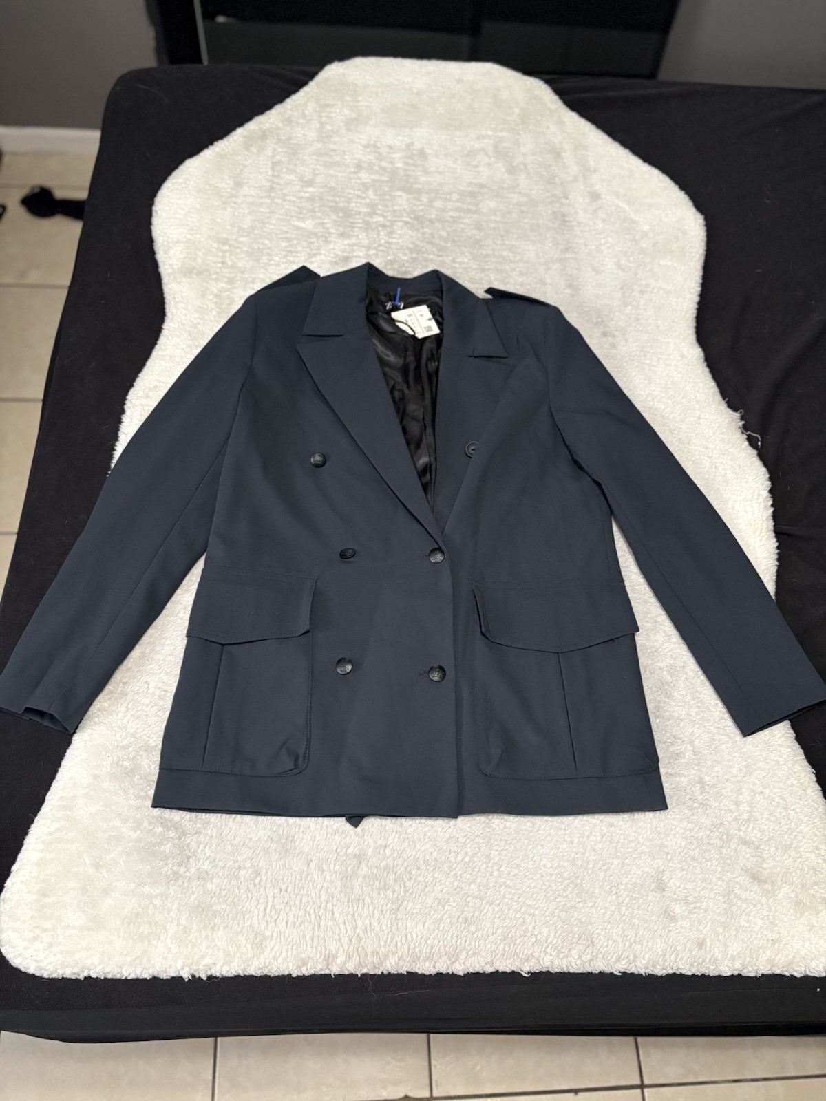 New Zara Double Breast Blazer Jacket Womens Blue Size Small NWT 