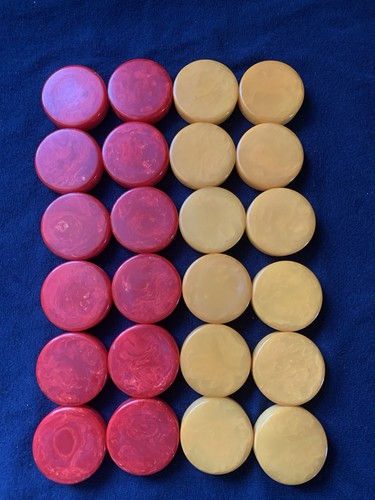 Bakelite Catalin Backgammon 24 Checkers  Red & Butterscotch  346 Grams