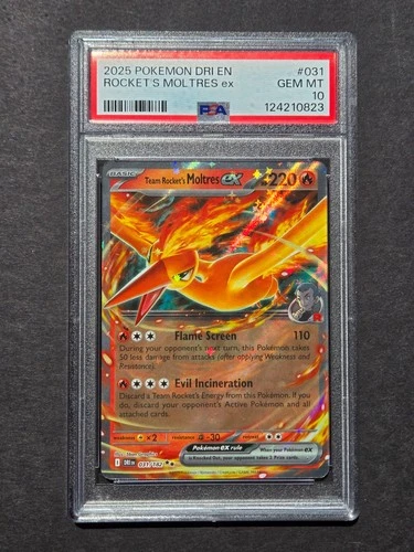 PSA 10 TEAM ROCKET'S MOLTRES EX 031/182 - DESTINED RIVALS RARE HOLO - GEM MINT