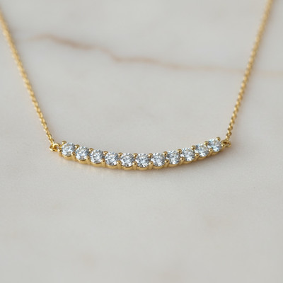 Smile Necklace   Dainty CZ Smile Necklace   Curved Cluster Minimalist Layering N
