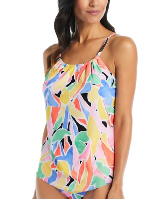 Beyond Control L70858 Women's Multi Palm Beach High-Neck Tankini Top Size 6