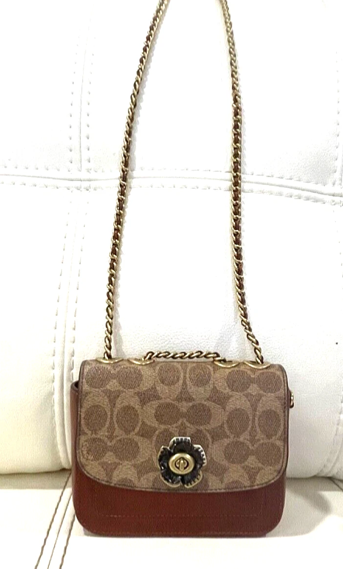 Mini Coach Madison in pelle tela rivestita con firma tè rosa lucchetto.