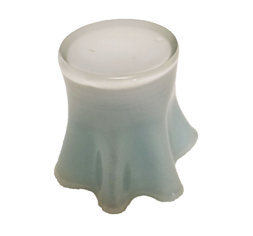 Cased Art Glass Hand Blown Handkerchief Vase Bowl White Turquoise Blue inside 5" - Picture 5 of 5