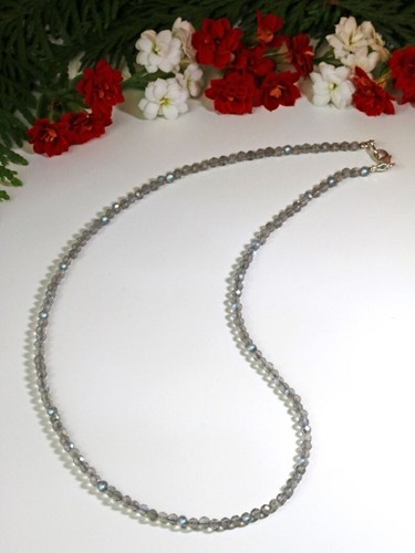 Beautiful Blue Flashy Labradorite Round 2-3MM Gemstone Beaded Women Necklace 18" - Picture 8 of 8