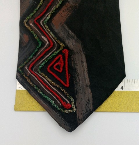Il Post Romantico, Black, Hand Broided, made in Italy 💯 pure silk men neck tie. - Picture 4 of 7