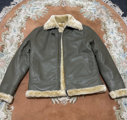 Chaqueta de cuero de oveja genuino de piel de oveja para hombre - Aviador cálido y elegante - Imagen 8 de 9