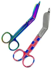 LISTER BANDAGE SCISSORS 5.5" Us Flag Ring + Titanium Rainbow Stainless Steel