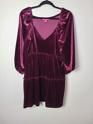 Betsey Johnson Tawny Port Velvet Tiered Babydoll Mini Dress Large