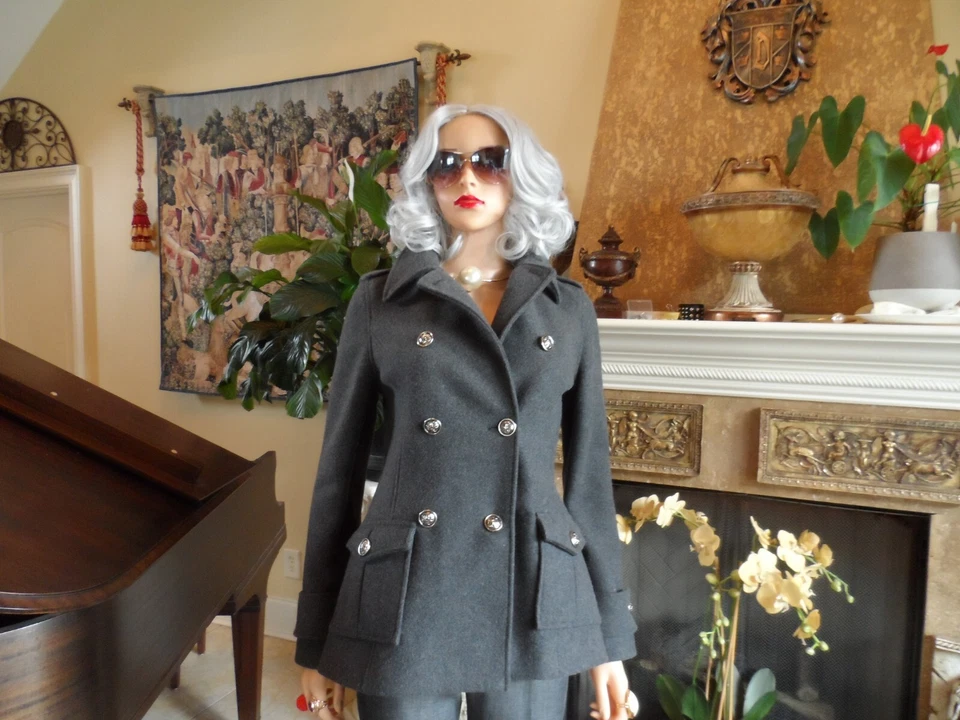 Abrigo Tory Burch Gris Carbón Lana Estilo Militar con Detalle Forro de Seda Talla 2 Foto 3 de 4