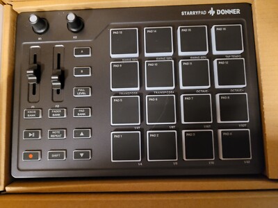 Donner StarryPad Midi Pad Controller | 16 anschlagdynamische Pads | USB & MIDI