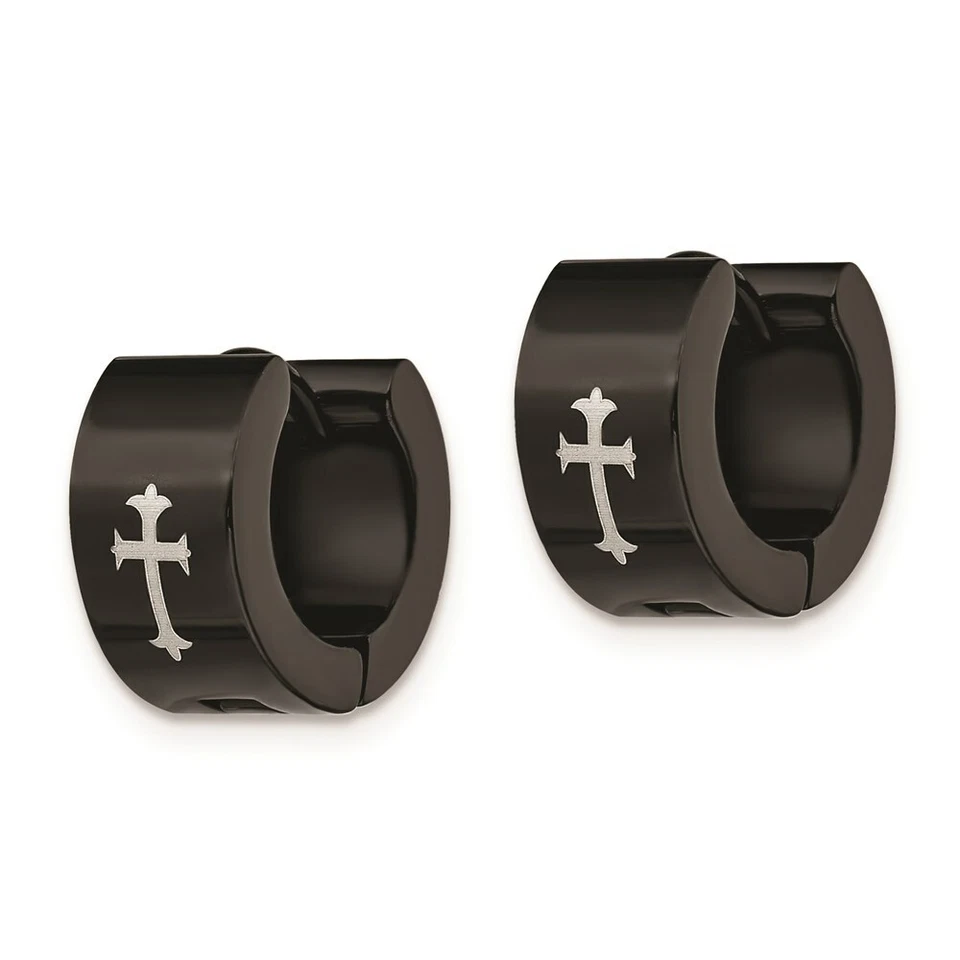 Aro con bisagras redondas chapado en IP negro de acero inoxidable con pendientes cruzados Foto 3 de 4